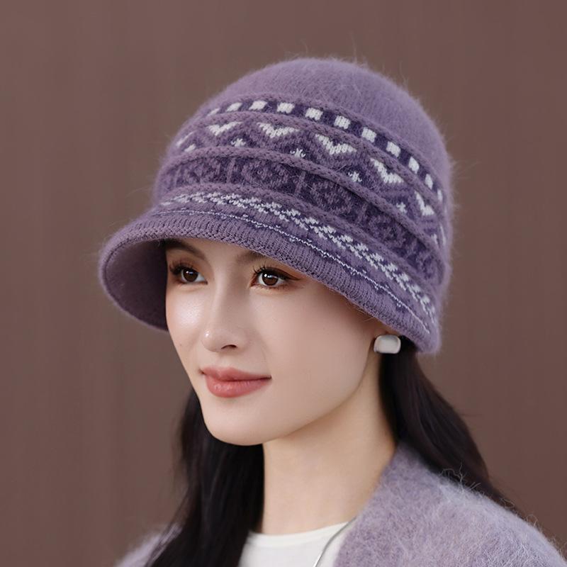 

Double Hat Women s New Warm Rabbit Fur Hat Knitted Wool Hat In The Elderly Fisherman Hat one size