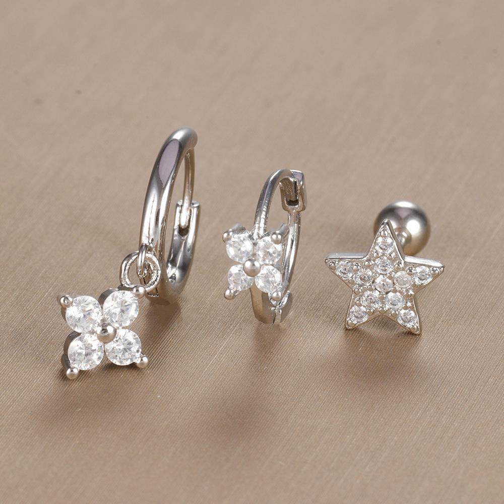 3-teiliges Vintage-Design-Set mit vier Zirkonia-Creolen für Frauen, winziger Knorpelpiercing-Ohrring aus Edelstahl, Schmuckgeschenk