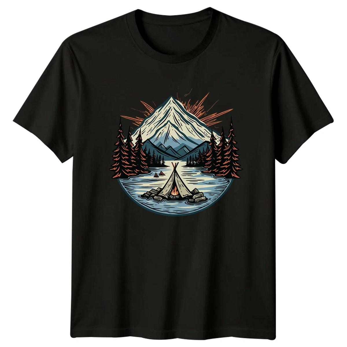 Adventure Awaits Mountain Lake Camping T-Shirt Outdoor Adventure Birthday Gift S
