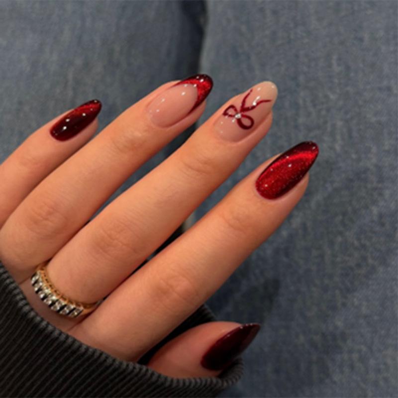 24Pcs Simple Almond Press On Nails Blush Design Short Oval Fake Nails Detachable Stick On False Nails For Women Manicure