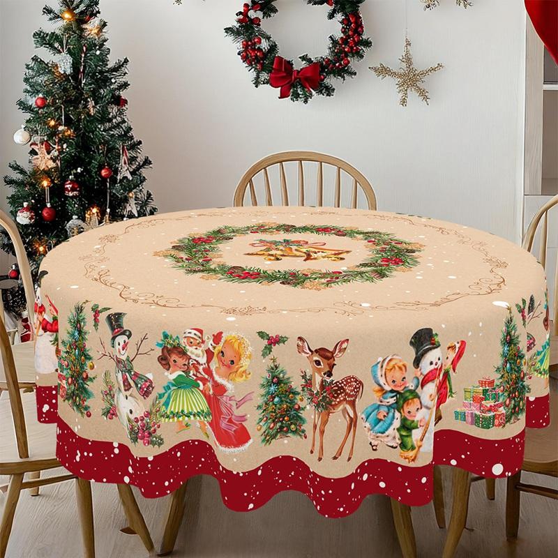 Vintage Christmas Tablecloth Snowman Elk Table Cover Christmas Decorations for Home 2026 Xmas Gifts Navidad Noel New Year 2026