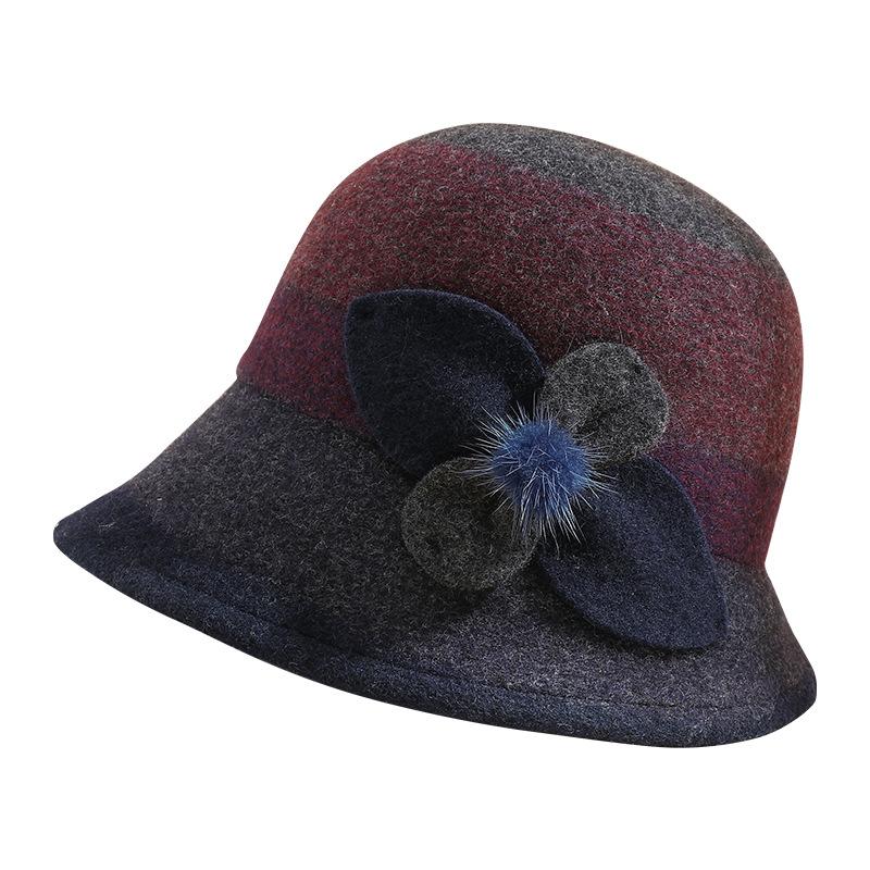 Autumn and Winter New British Retro Wool Basin Hat Thickened Warm Temperament Flower Top Hat Winter Fisherman Hat