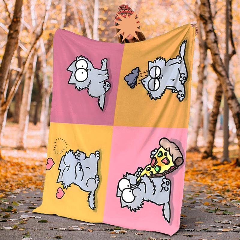 Simon'S Cat Flannel Blanket Soft Warm All-Season Throw, Design for Camping, Car Travel, Hiking Sofa, Bed, Office Perfect Gift for Parties
