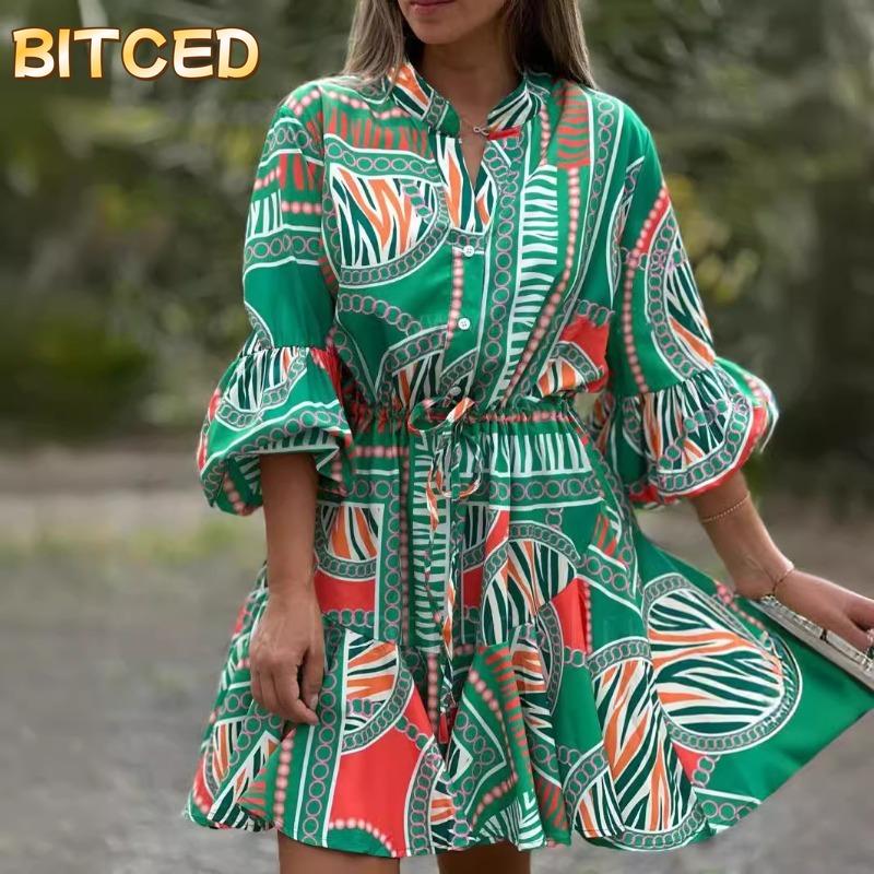 BITCED Fashion Summer Spring Short Sleeve V-Neck Casual Dresses
