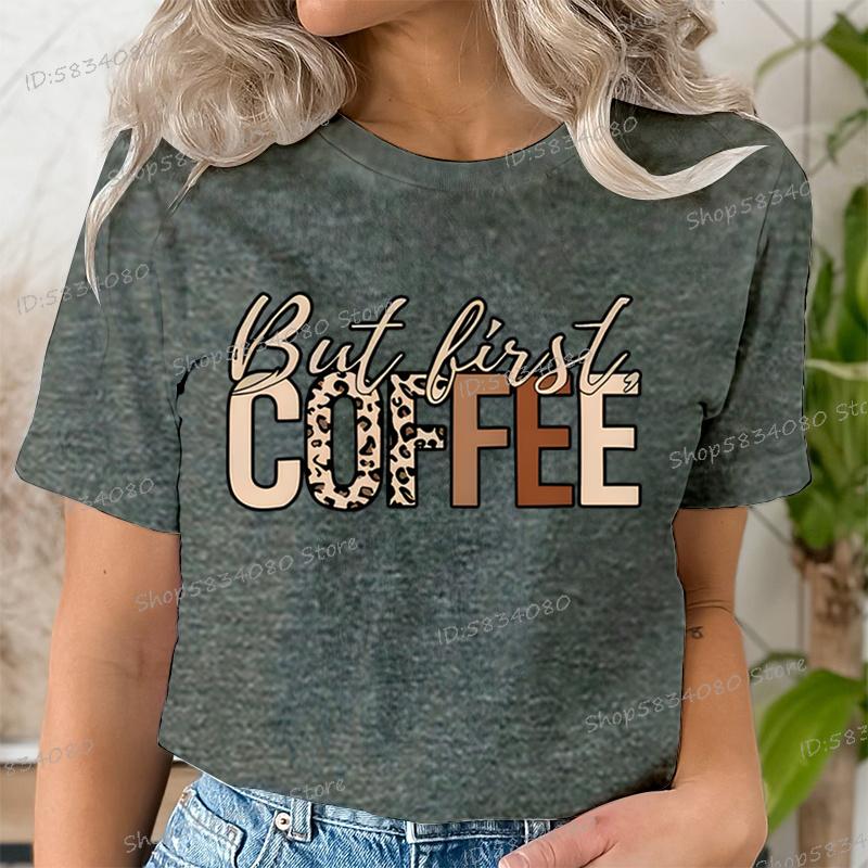 Gift For Coffee Lover Printed Tshirt But First Coffee Leopard Print Tshirt Crew Neck Leopard Coffee Graphic T Shirt For Unisex