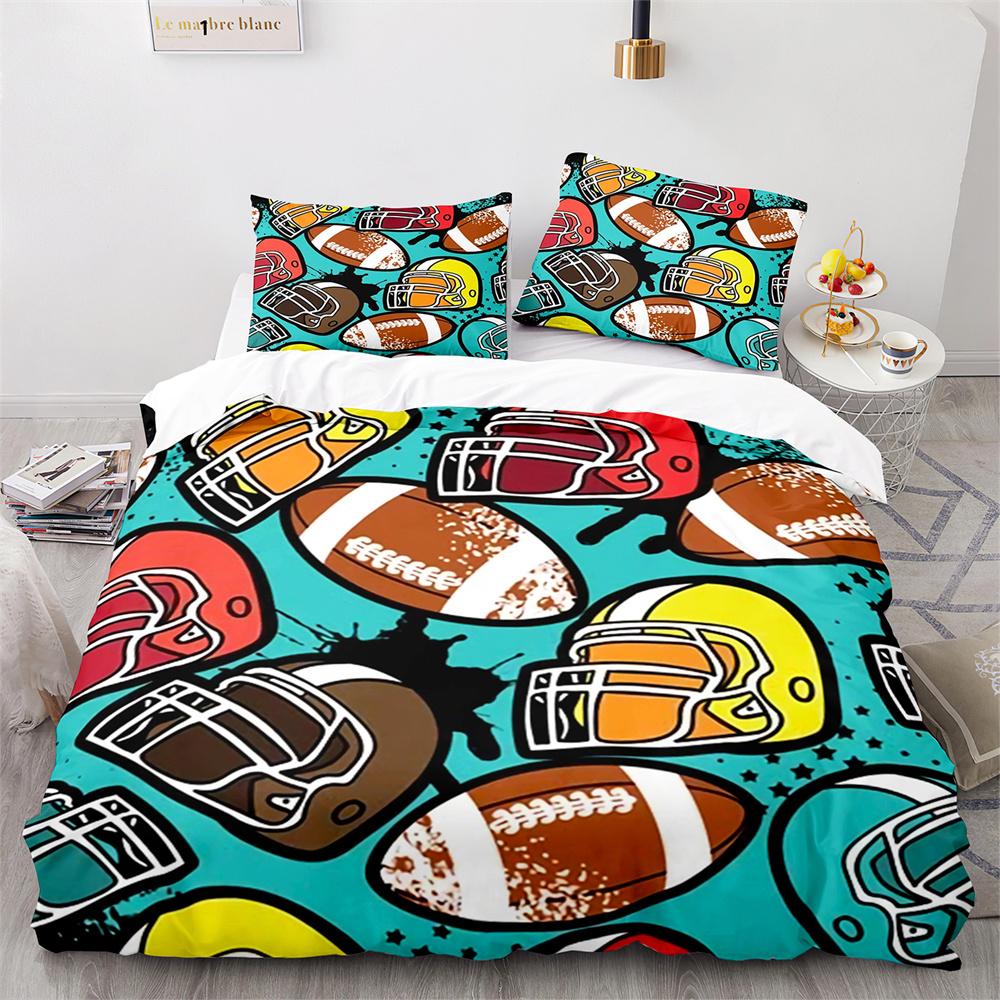 American Football Duvet Cover Set 3D Sports Rugby Player Comforter Cover Skull Football Player Polyester Bedding Set for Kid Boy