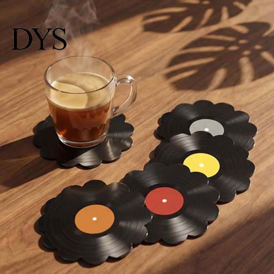 Durable Tabletop Scratch Guards 8PCS Vinyl Record Acrylic Coasters, Vintage Style Heat-Insulating Retro Water Stain Prevention Pads Drink Lightweight