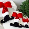 Christmas Decorative Boot Wall Hanging, Red Velvet Bow With Black Boots, Holiday Home Decor, Indoor Christmas Tree Ornaments
