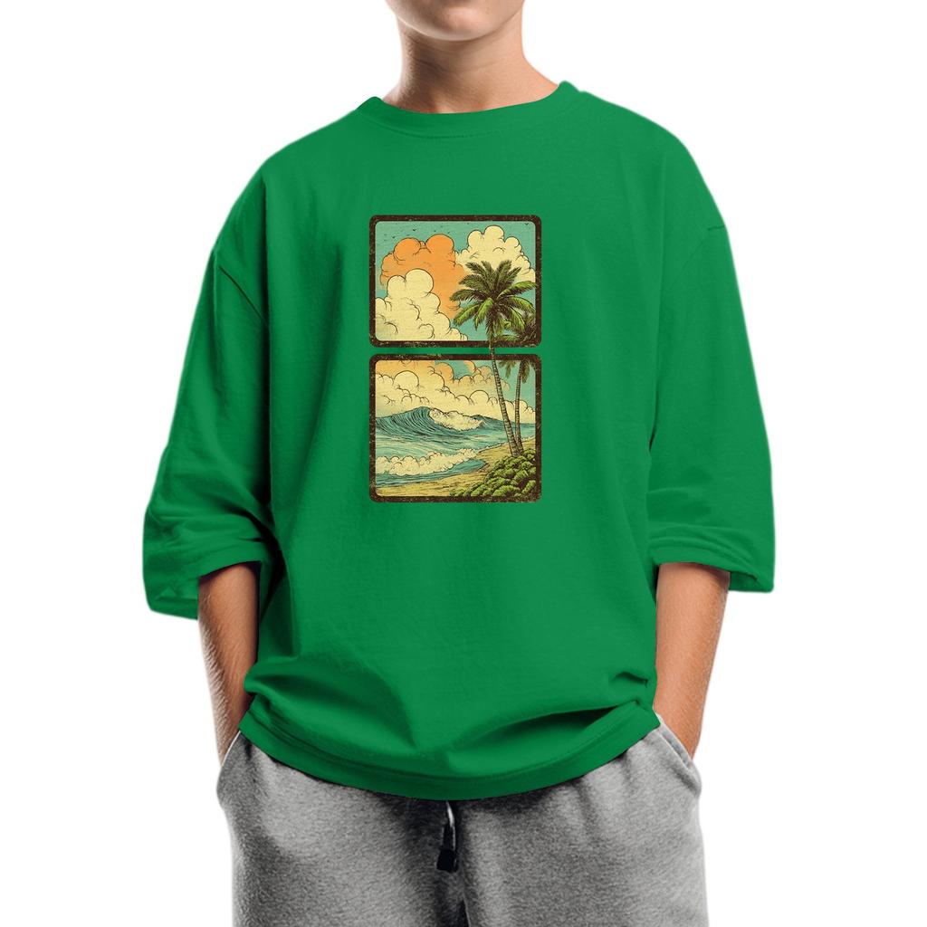 Moda dziecięca Drukowana bluzka z okrągłym dekoltem i rękawem 7/8, casualowy T-shirt