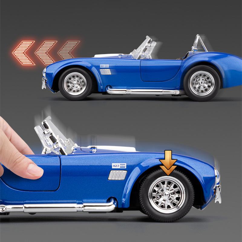 1/22 Ford Shelby Cobra 427 S/C Alloy Roadster Sports Car Model Diecast Metal Classic Retro Vehicle Car Model Sound Light Kid Toy Gift