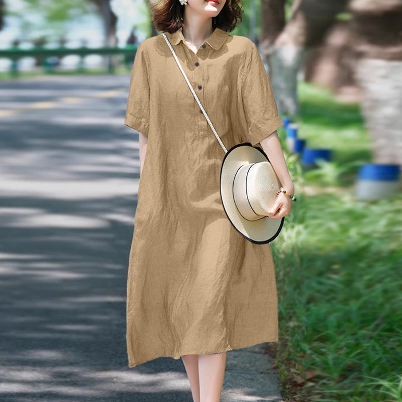 

ZANZEA Женское повседневное свободное платье с отложным воротником и короткими рукавами 5XL хаки