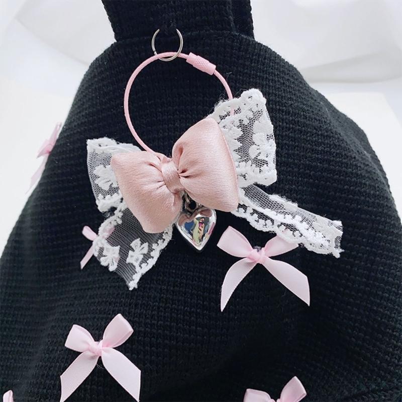 Fashionable Elegant Lace Bowknot Love Heart Charm Keychain Craft Supplies for Women's Fashion Accessories Daily Use
