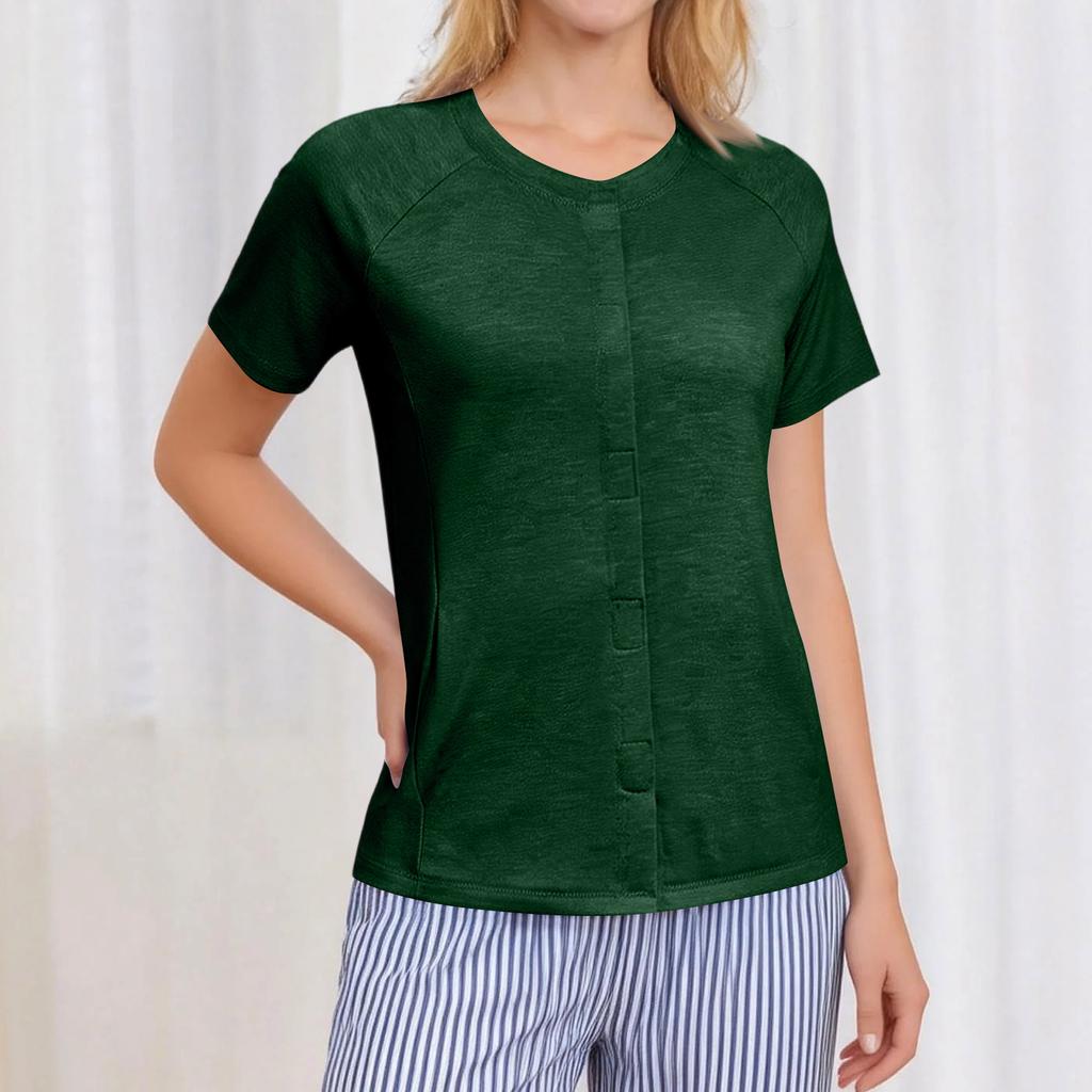 Cămașă de damă postoperatorie cu mânecă scurtă, colorată, cu patru buzunare