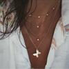 New Gold-plate Crystal Stars Pendant Necklaces For Women Necklace Multilevel Female Boho Vintage Jewelry Wedding Gift