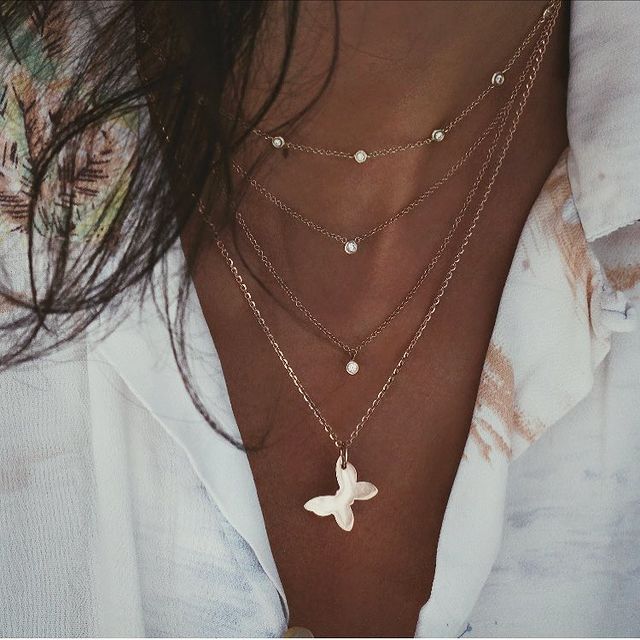 New Gold-plate Crystal Stars Pendant Necklaces For Women Necklace Multilevel Female Boho Vintage Jewelry Wedding Gift