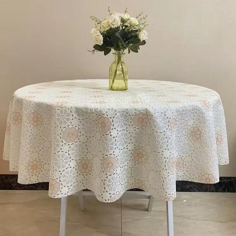 Tovaglia rotonda in pizzo di plastica Spessa Tovaglia stampata multicolore Impermeabile Resistente all'olio Lavabile Copritavolo