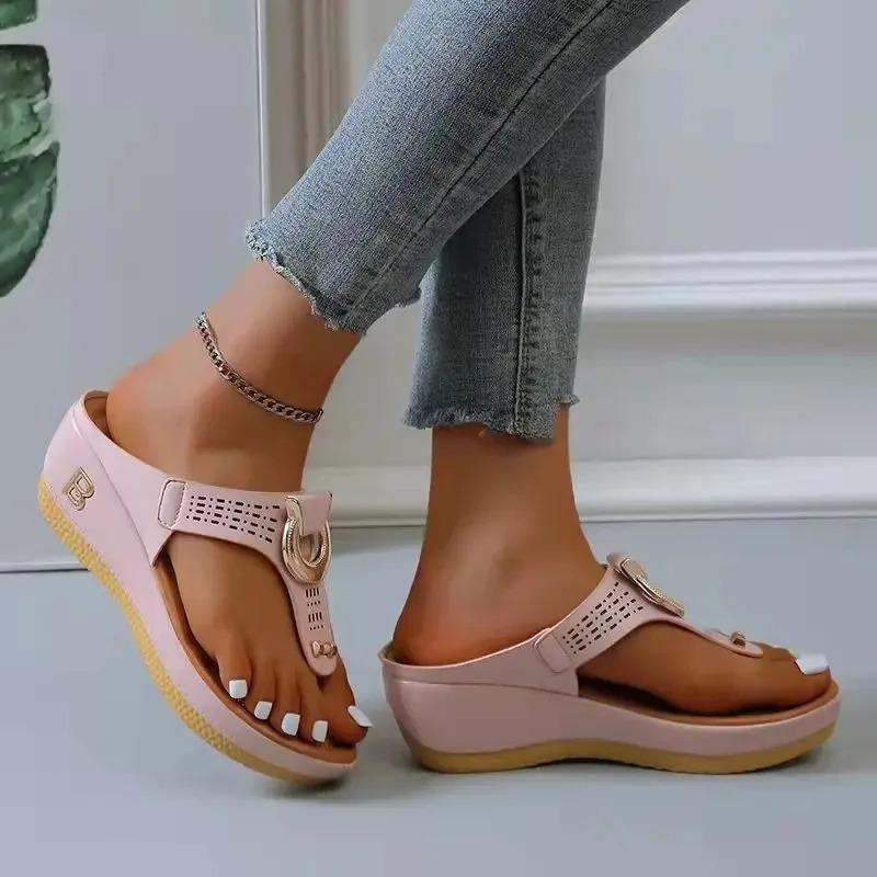 Summer Sandals Women Platform Wedges Slippers Non Slip Open Toe Flip Flops Ladies Comfortable Beach Shoes