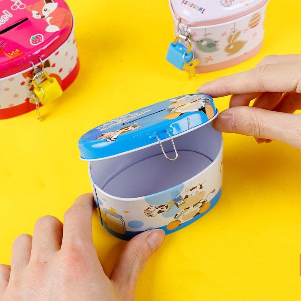 Hucha con Llave Diseño Estampado de Dibujos Animados Tarro de Almacenamiento para Niños Caja de Colección