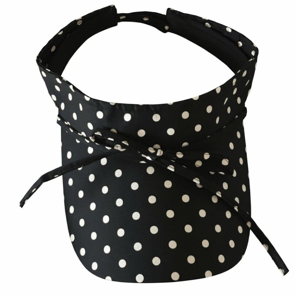 Ponytail Hat Polka Dot Sun Visor Breathable Adjustable Open Top Cap Wide Brim Washable Beach Hat Ladies