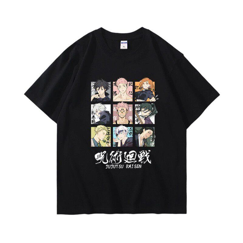 Jujutsu Battle Anime Peripheral Gojo Wu Pure Cotton Cartoon Printed Unisexs and Unisexs Clothing Summer New Short Sleeves
