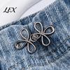 Instant Waist Cincher Six-Leaf Pants Tightener Button, Detachable Loose Jeans Button Pin, Adjustable Metal No Sewing Required Buckle Clothing