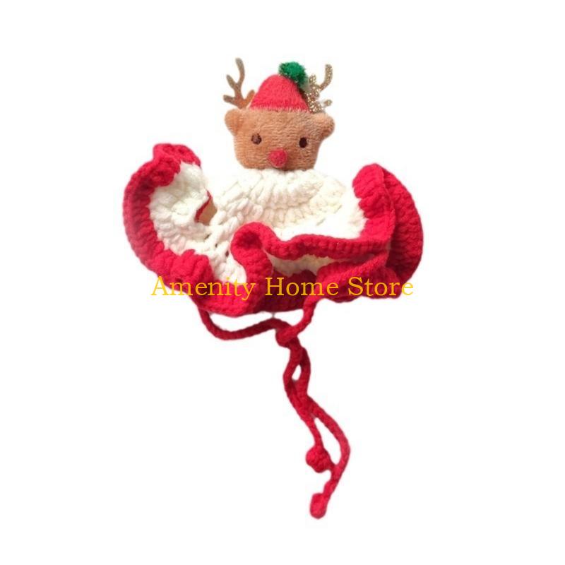 

F26C Knit Christmas Tree Hat for Dog Cats Holiday Costume Cap for Small Puppy Adjustable Pet Santa Cap Headpiece