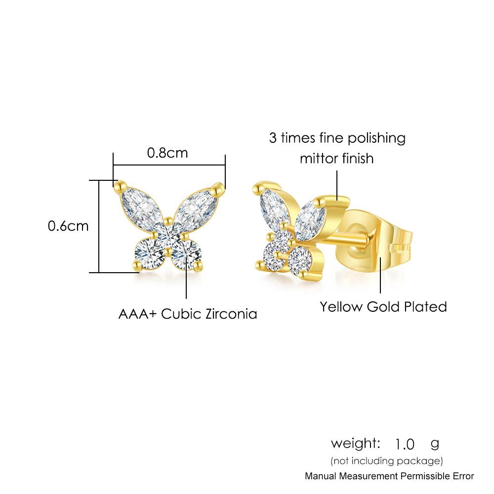Gold Color Butterfly Stud Earrings For Women Korean Dainty Cubic Zirconia Piercing Lobe Ear Accessories Girls Jewelry Gifts E404