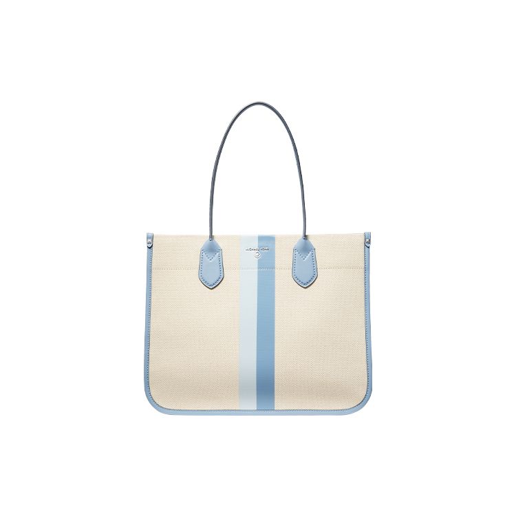 

Michael Kors Heidi Classic Color Block Striped Faux Leather Tote Bag Women Tote Beige Light-Blue 30S2SH6T3C-519 Basic Set (Bag+Dust Bag)