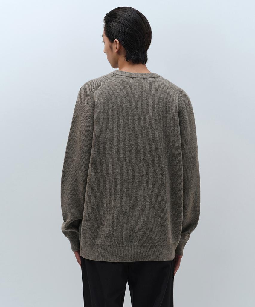Musinsa Standard [Victoria Wool] Minimal Ribbed Round Neck Cardigan [Taupe]