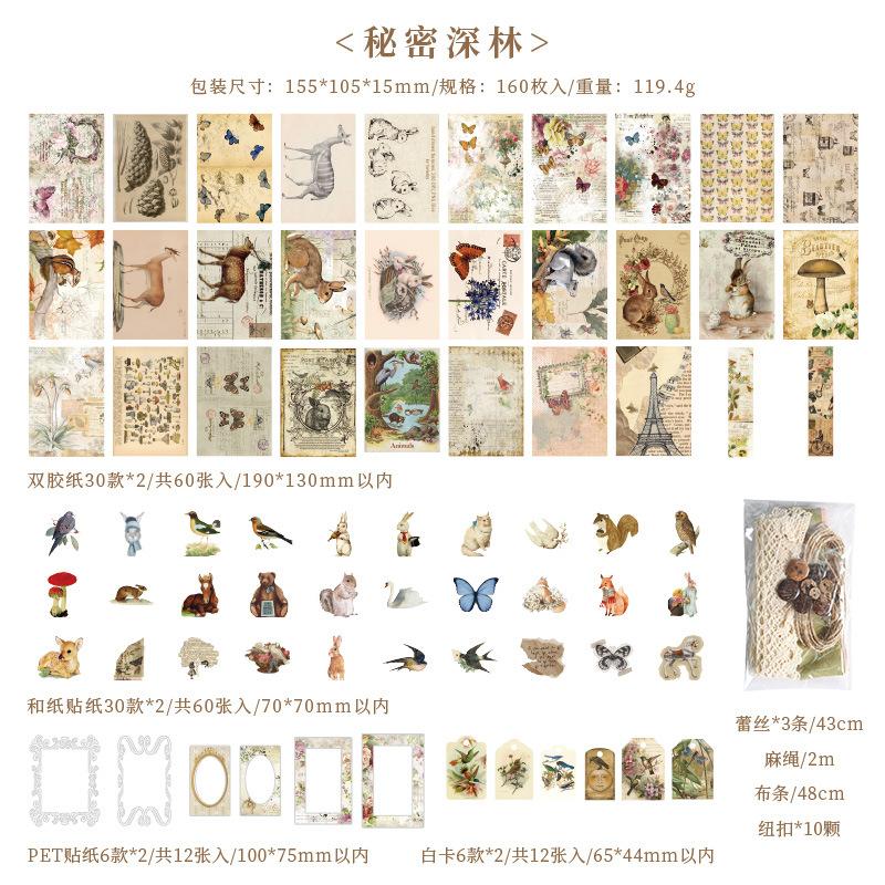 

160 pcs/pack Vintage Scrapbooking Set material paper+Stickers set Decorative Hand Account Diary Album Junk Journal Supplies