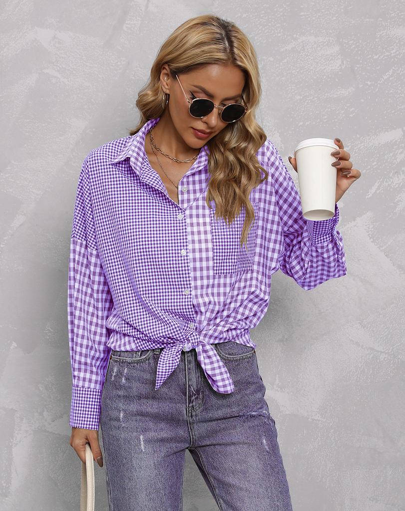 Women's Casual Plaid Shirt Long Sleeve Loose Fit Button Down Top with Multiple Color Options
