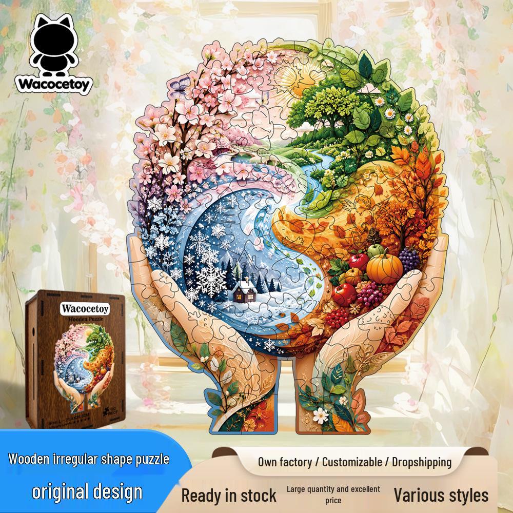Wacocetoy Guardian Series: High-Difficulty Four Seasons Irregular Shape Wooden Jigsaw Puzzle for Adults