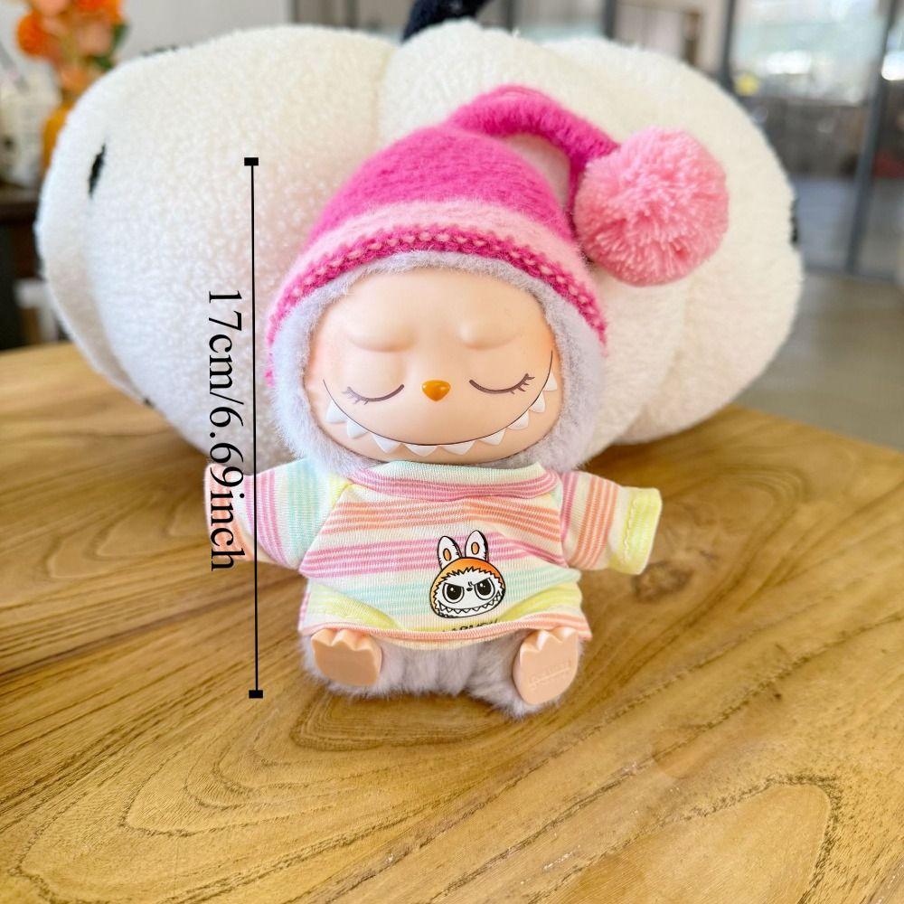 T-shirt and Hat Sitting Labubu Time Cloth 17cm Plush Dolls Clothes  Cotton Doll Accessories