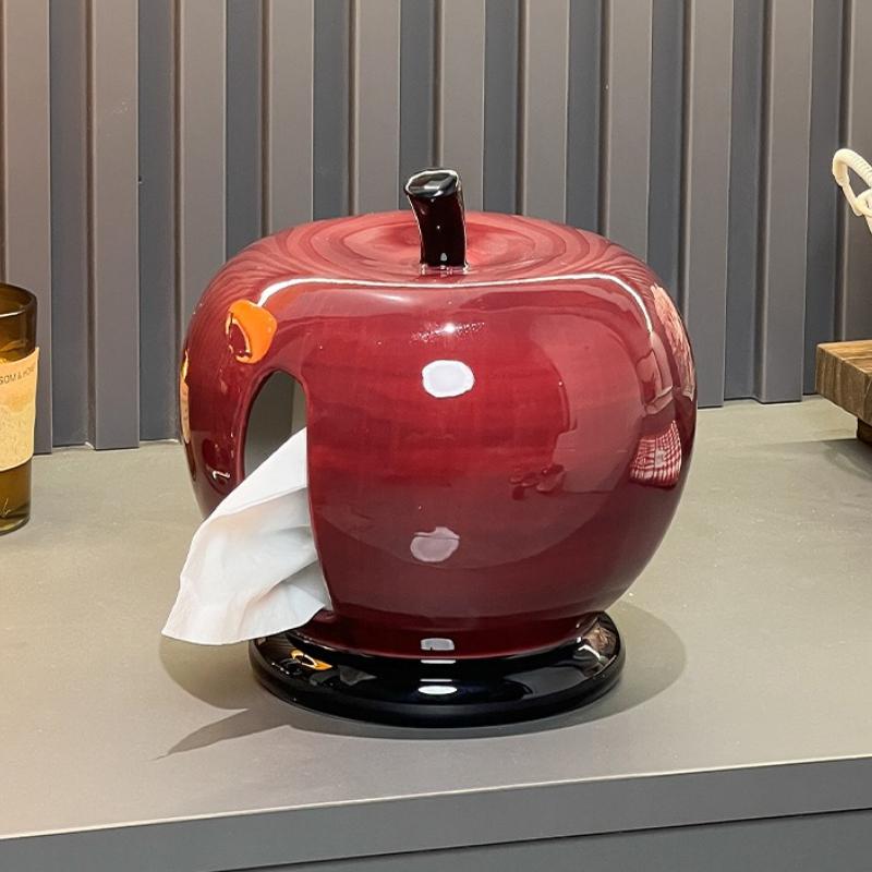 Ceramic Apple Tissue Box Creative Aesthetic Wet Tissue Case Elegant Art Napkin Box Kitchen Desktop Decor Ornament Storage Boxes