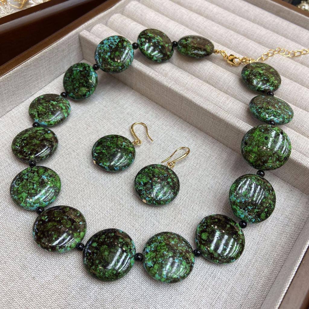 Fashion Retro Natural Turquoise Beaded Necklace Bracelet Women'S Niche Versatile Antique Sweater Chain Bracelet Jewelry