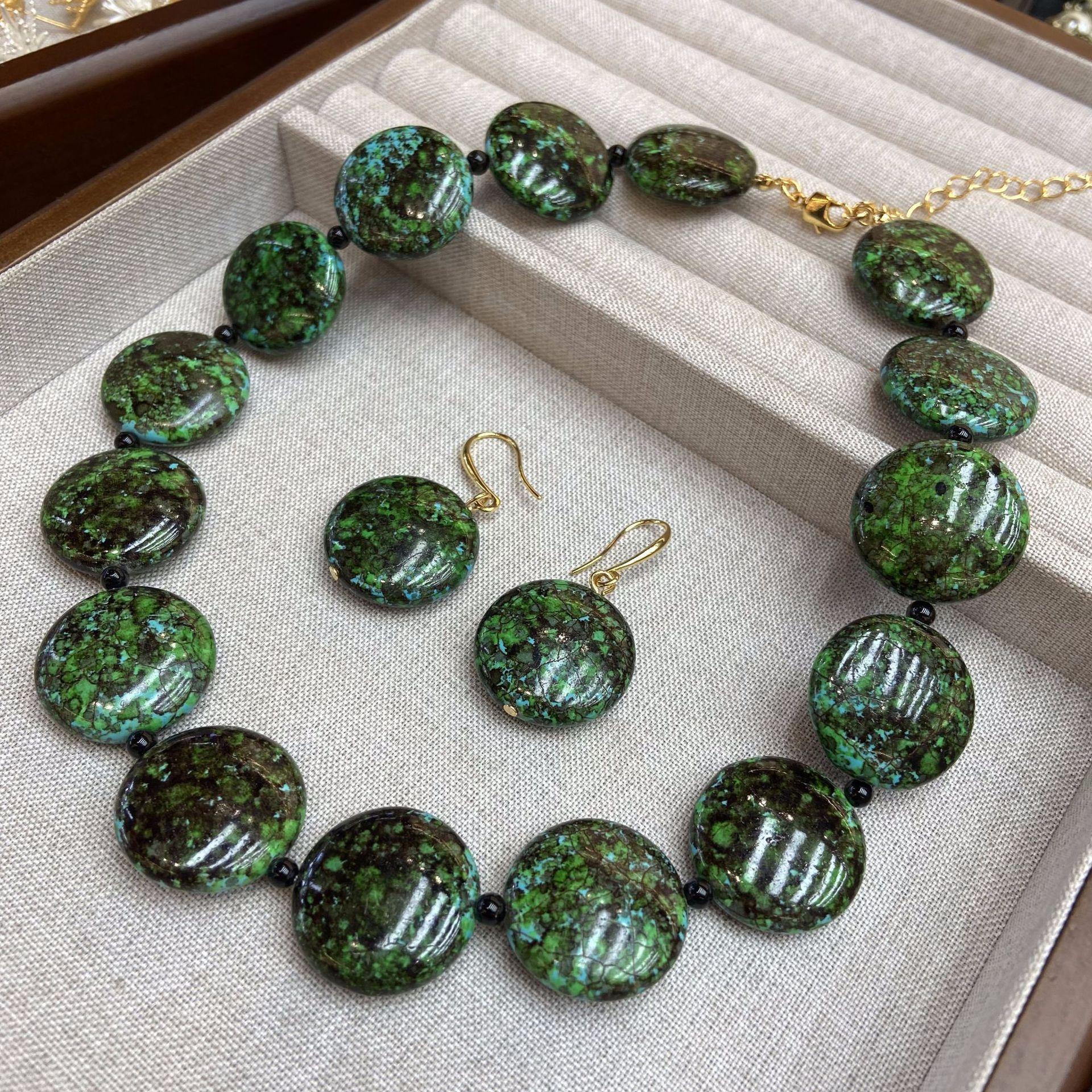 

Fashion Retro Natural Turquoise Beaded Necklace Bracelet Women S Niche Versatile Antique Sweater Chain Bracelet Jewelry