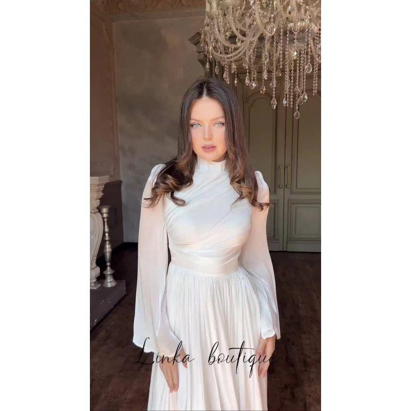 Fashion Wind New Arrival Waist-Tight Half Turtleneck Dress Half High Neck Flared Sleeve Dress