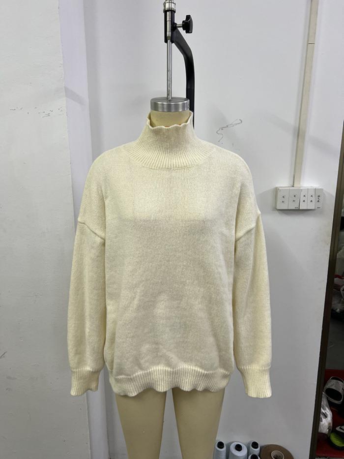 2025 European & American High Neck Casual Solid Color Knit Sweater - Autumn/Winter Versatile