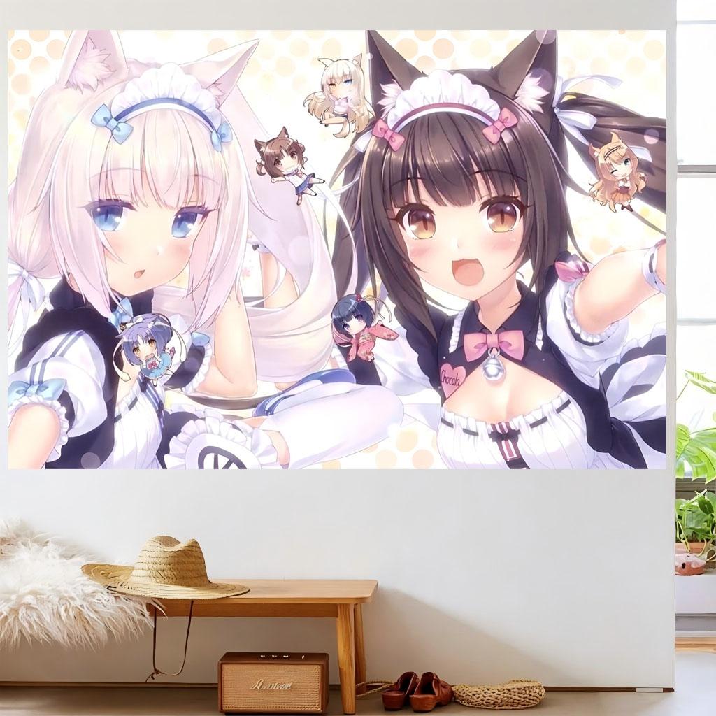 1pc N-Nekopara C-Chocola Vanilla Maid Tapestry Polka Dot Background Wall Hanging Kawaii Decor Teen Girls Bedroom Dorm Fans Gift