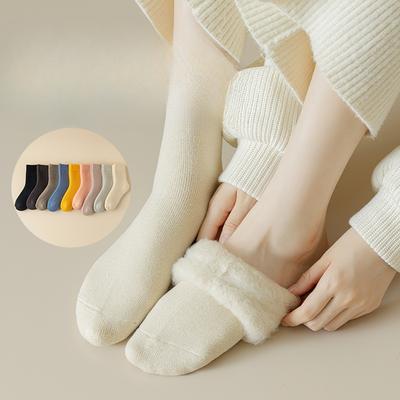 3 Paar Damen Herbst und Winter Samt und Dicke Einfarbig Boden Haushalt Wolle In Tube Socken