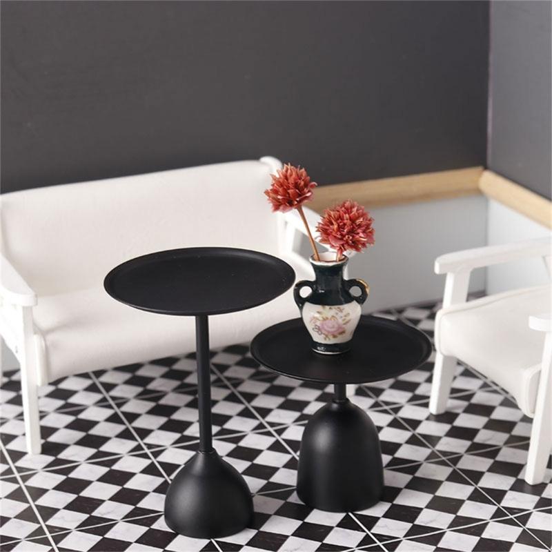 Black Iron Miniature Coffee Table 1/12 Miniature Scene Display End Table Simulation Furniture For Dollhouses Collector