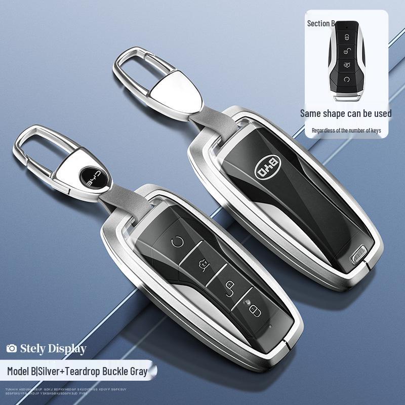 BYD Yuan Pro/Plus Car Key Cover - Genuine Leather Protective Shell with Metal Keychain
