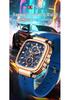 OFNS Men's Square Quartz Chronograph Watch: Luminous, Waterproof, Six-Hand Design, with Calendar for Casual or Commuter Wear.