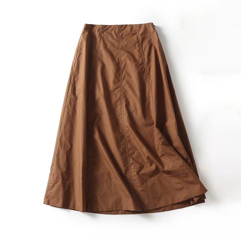 

MD Women clothes 2023 Early Autumn New Commuter Lady Comfortable Cotton Mid-Length A Word Skirt for Women 05226202350 Yellowish brown L