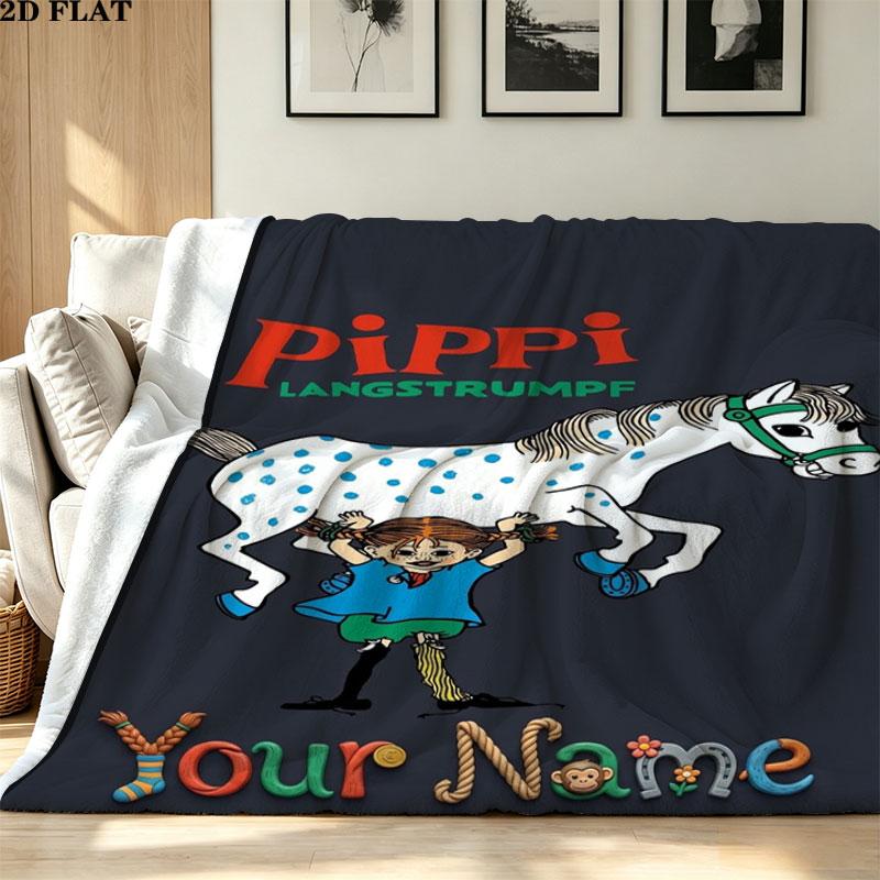 1PC Pippi Longstocking Custom Name Patterned Flannel Blanket Suitable For All Seasons for Home Decor Warmth and Comfort Gifts Holiday Present
