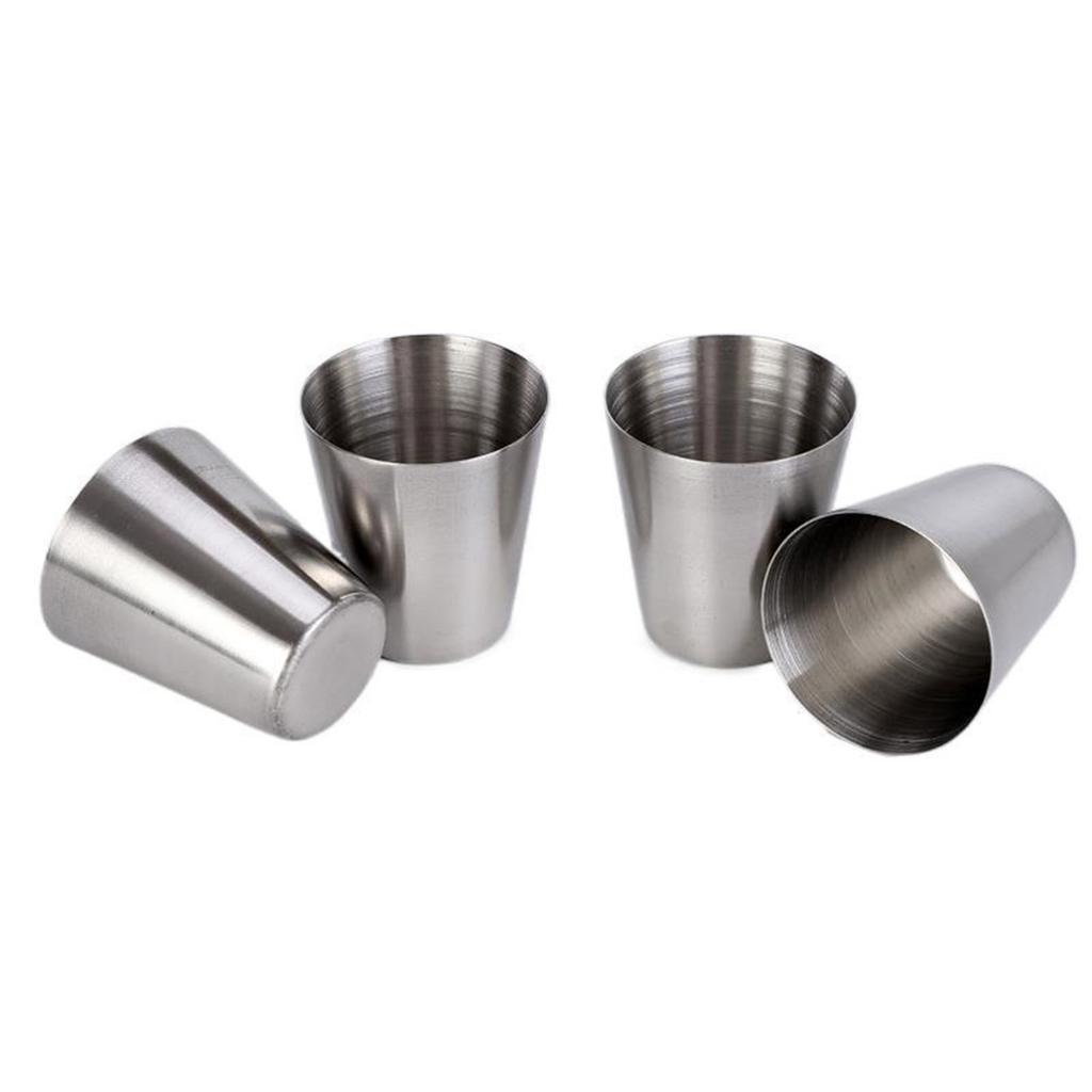4pcs Portable Metal Drinking Cups 30ml Glasses for Hiking Picnics and Travel Comes Convenient PU Leather Case Drinkware