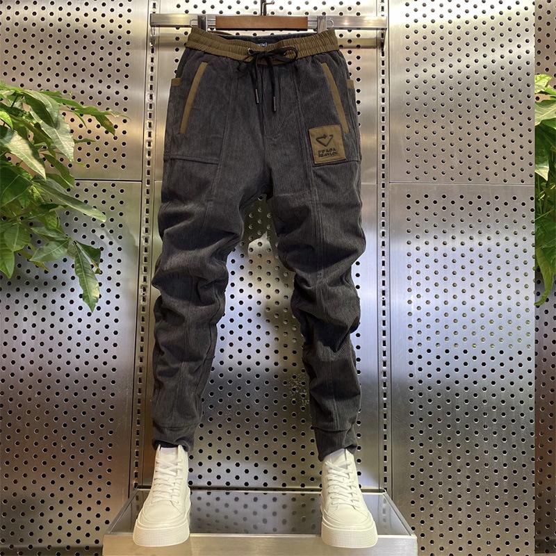 Men's Slim Fit Corduroy Harem Pants - Trendy Autumn/Winter Cropped Style