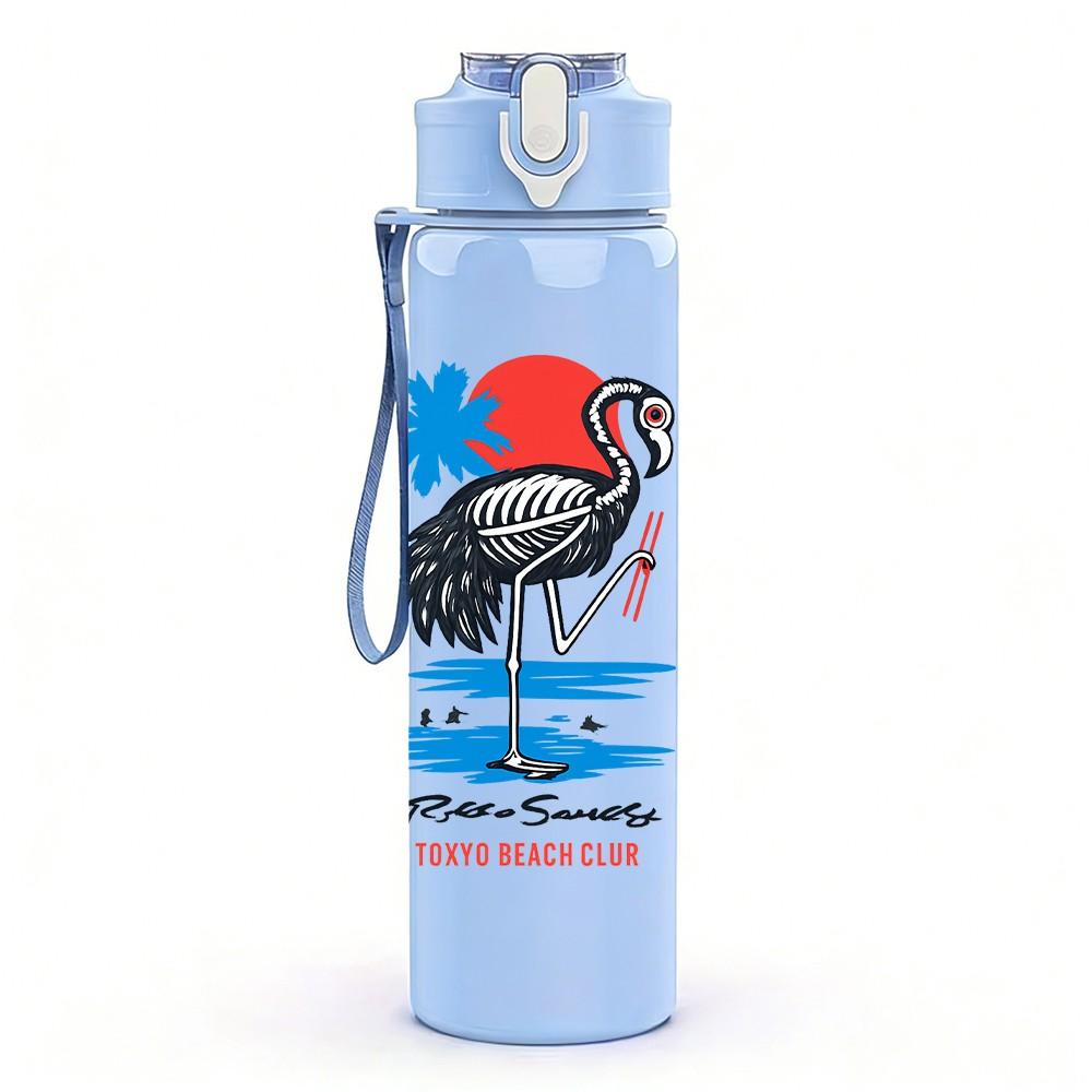1PC Red Crowned Crane Art 750ml Color Plastic Sports Water Bottle Leakproof Flip Straw Lid Suitable for Sports Office Home Use