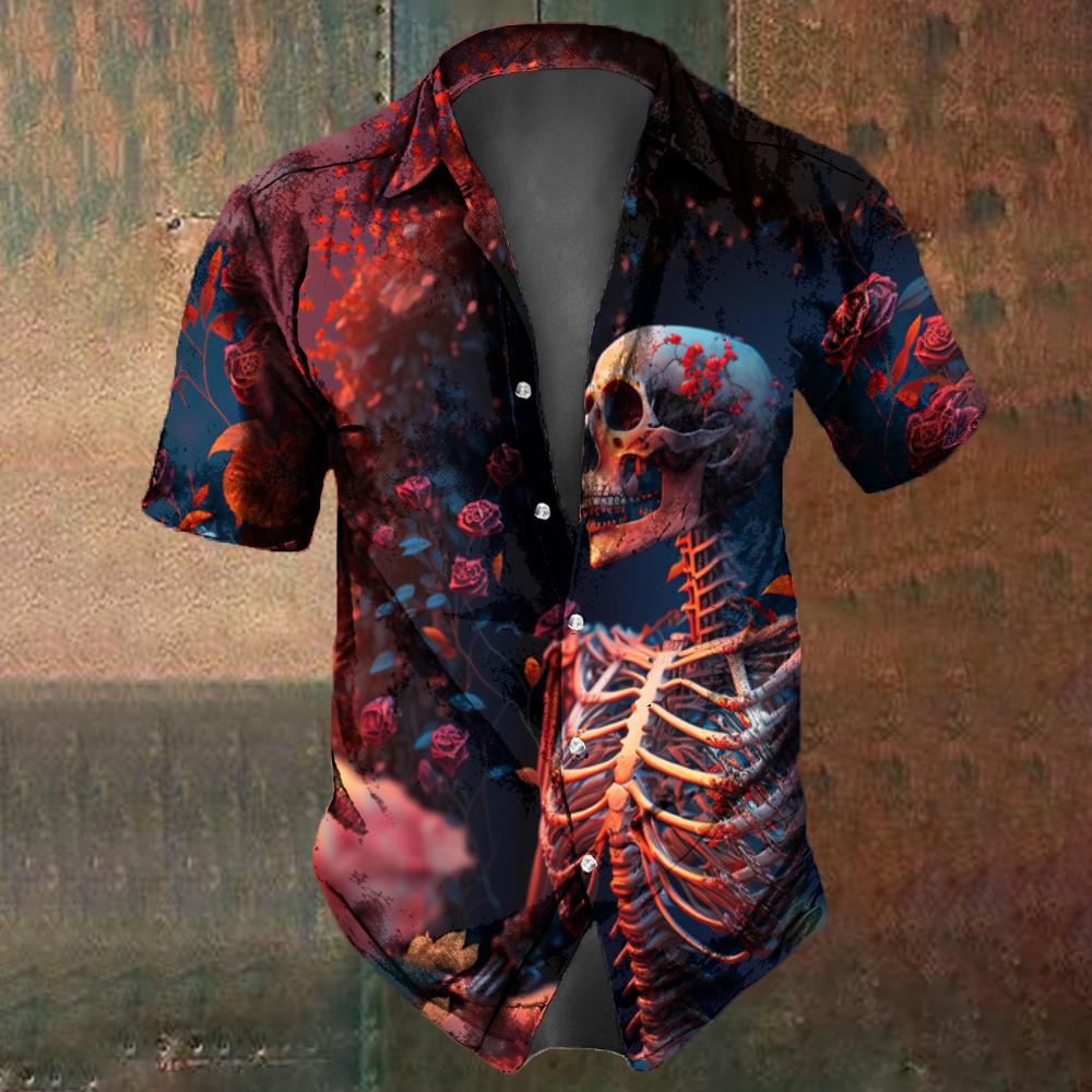 

Мужская рубашка с принтом в стиле ретро и цветов и черепов, летняя мода, уличный хип-хоп, трендовые топы, мужские рубашки, футболки больших размеров XL