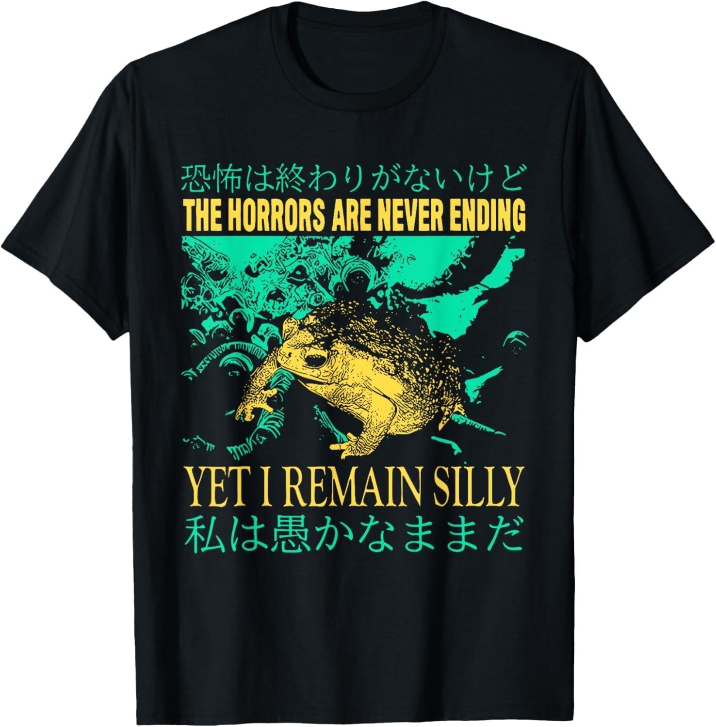 

SHAAMOU Horrors are Never Ending Yet I Remain Silly Japanese Frog T-Shirt (Black, 5X-Large) XXXXXL чорний